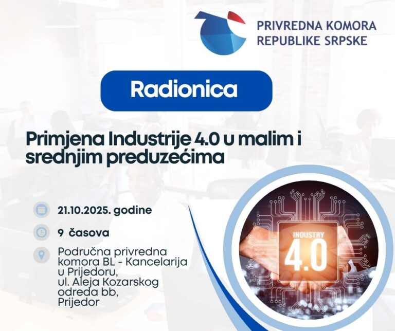 Poziv na radionicu „Primjena Industrije 4.0 u malim i srednjim preduzećima“