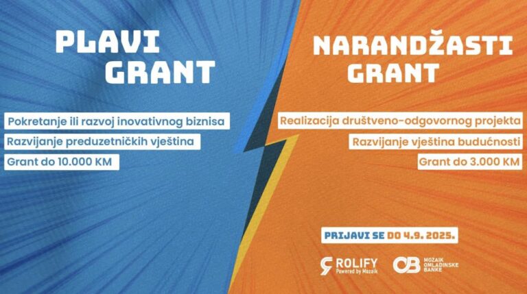 Otvorena dva javna poziva Omladinske banke Novi Grad – Plavi i Narandžasti grant