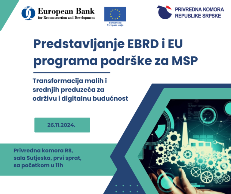 Predstavljanje dostupnih EBRD i EU programa podrške za mala i srednja preduzeća